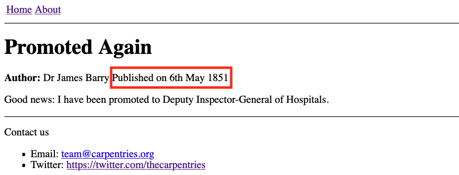 Blog post '1851-05-06' with human readable date using ordinal parameter