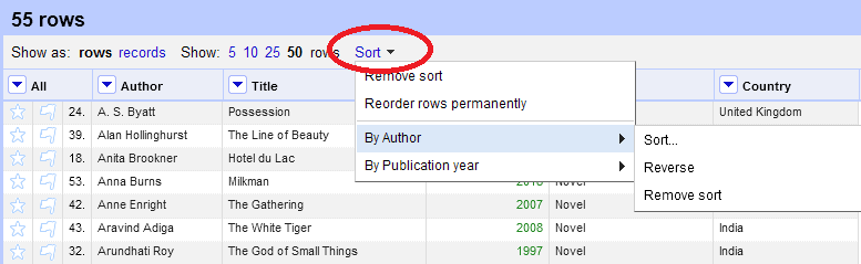 Addition of Sort menu to OpenRefine grid after first sort command