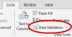 Image of Data Validation button on Data tab