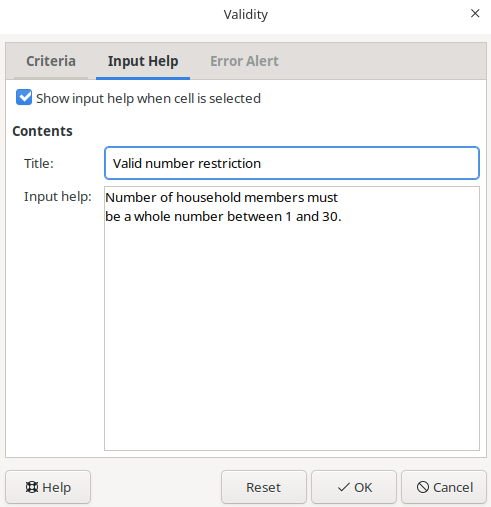 Image of Input Message tab in LibreOffice